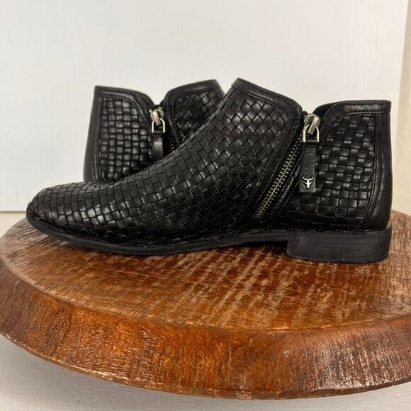 Trask Boots Womens Size 8 M Black Woven Leather Booties Double Zip Low Heel - Picture 5 of 12